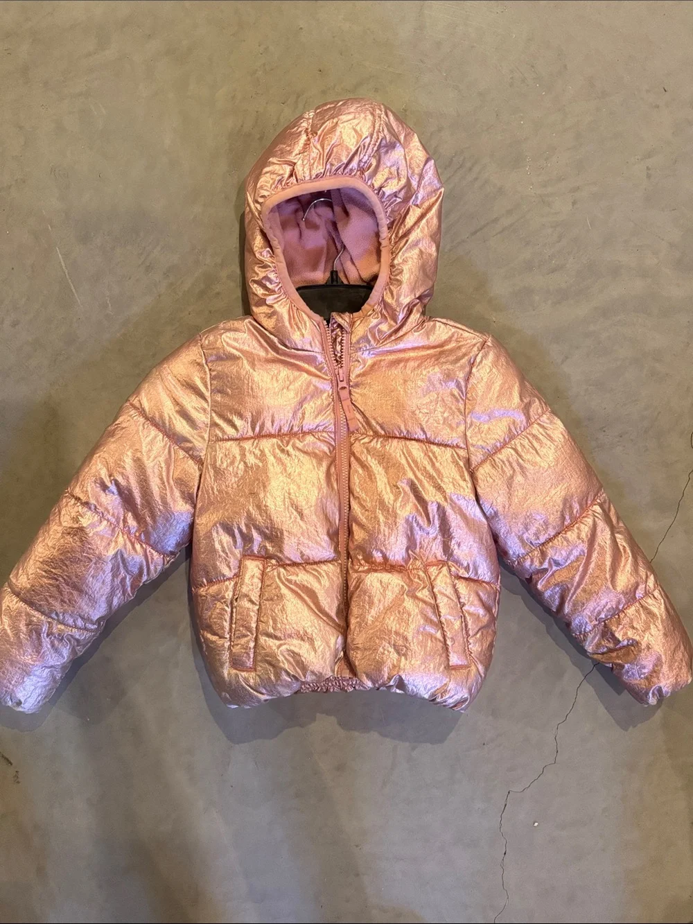 Old Navy Metallic Pink Puffer Jacket with Hood